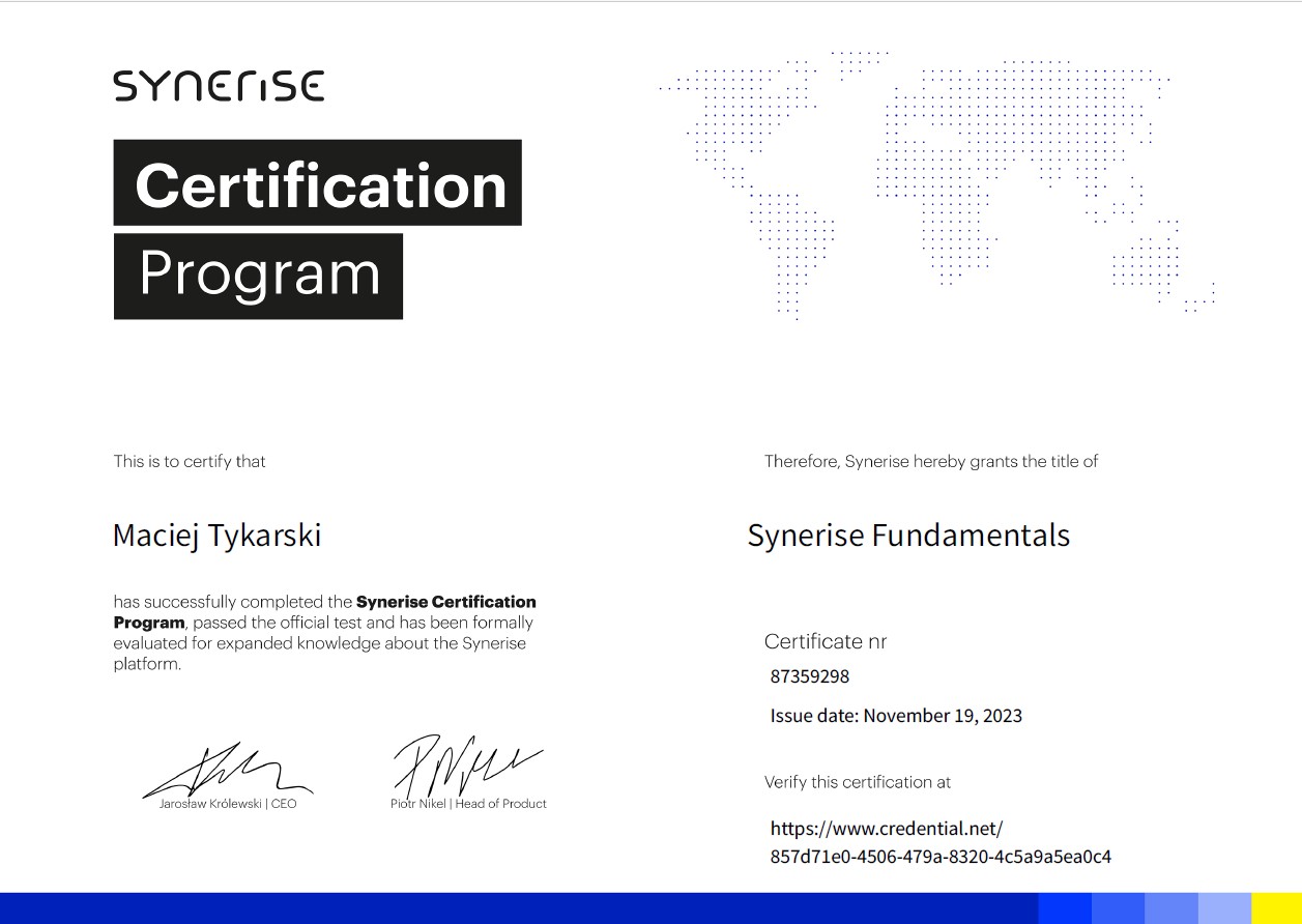 certyfikat Synerise Fundamentals